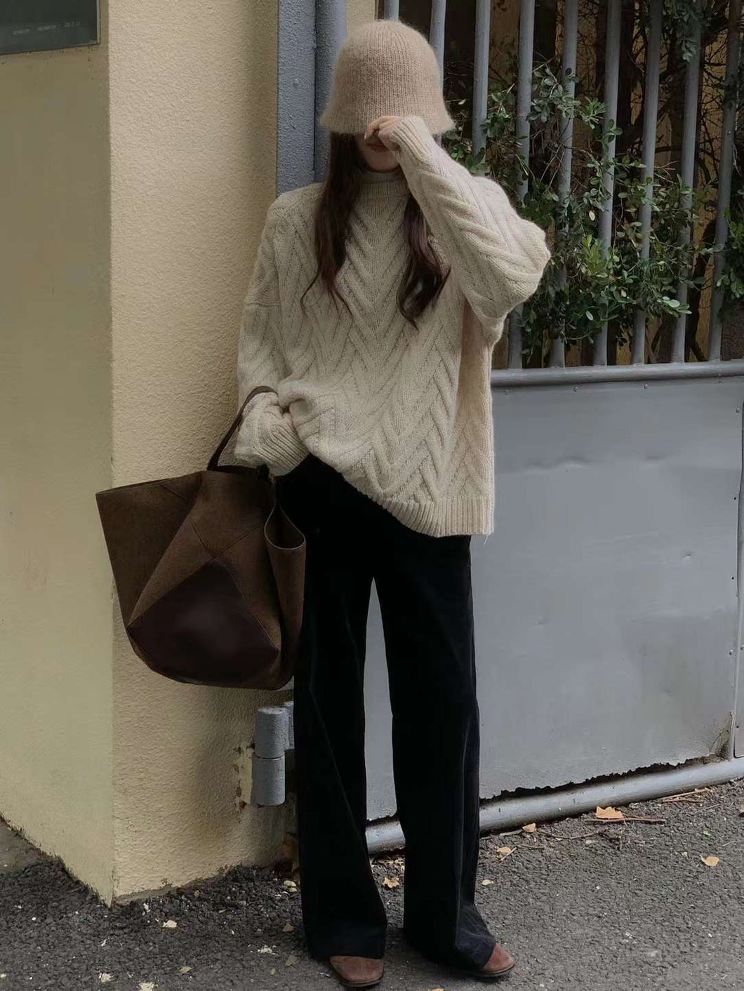 Nora Cable Knit Beige Sweater